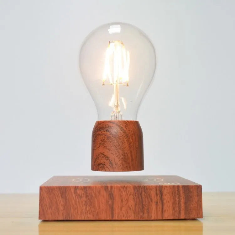 Magnetic levitation floating bulb lamp with imitation wood base and international plug options