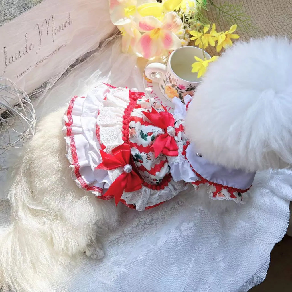 Rabbit pattern princess-style dog dress in polyester fabric for small dogs