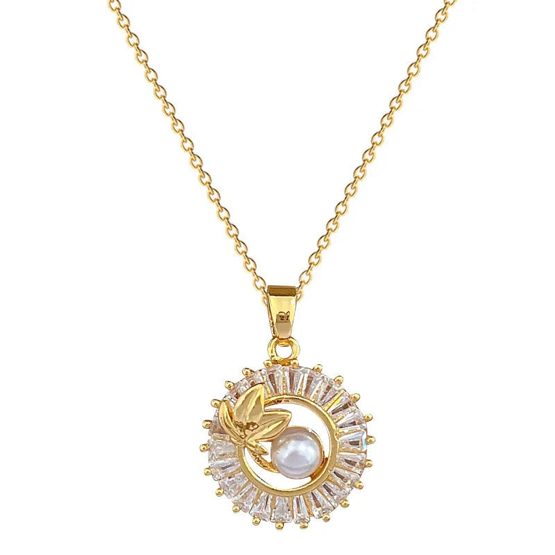 Titanium steel geometric jewellery set with square pendant necklace and gold-plated stud earrings