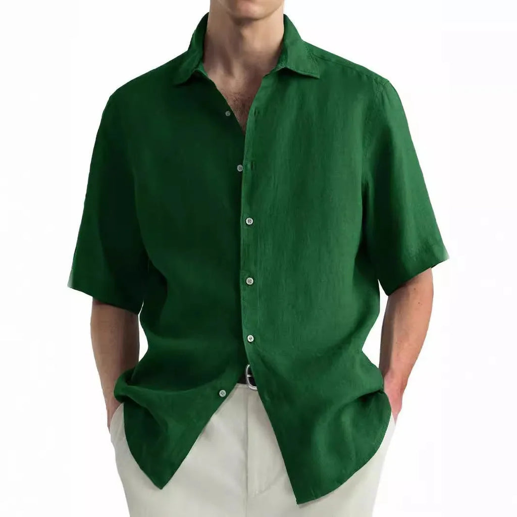 Men's casual washed cotton shirt in cardigan style with regular fit, available in multiple colours