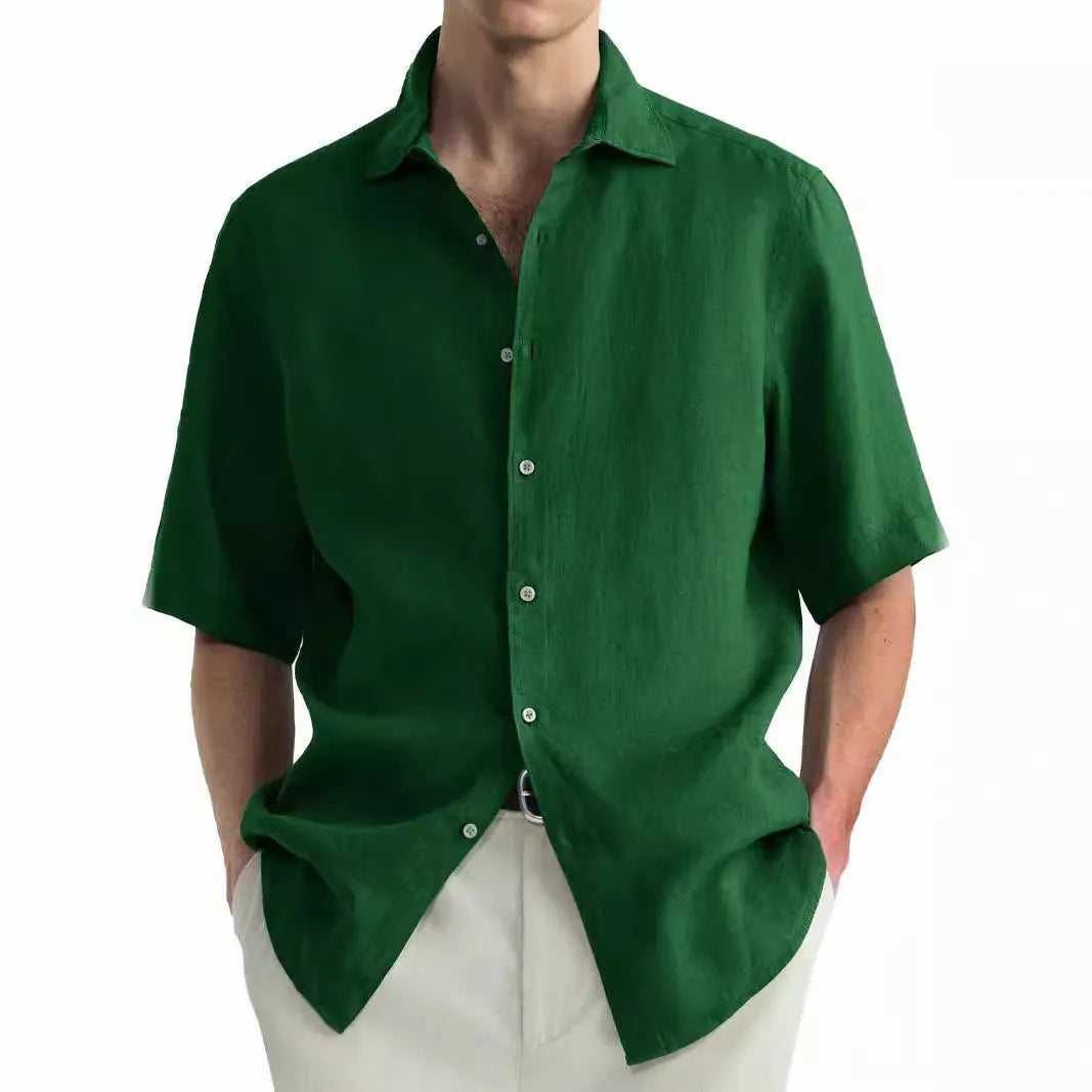 Men's casual washed cotton shirt in cardigan style with regular fit, available in multiple colours