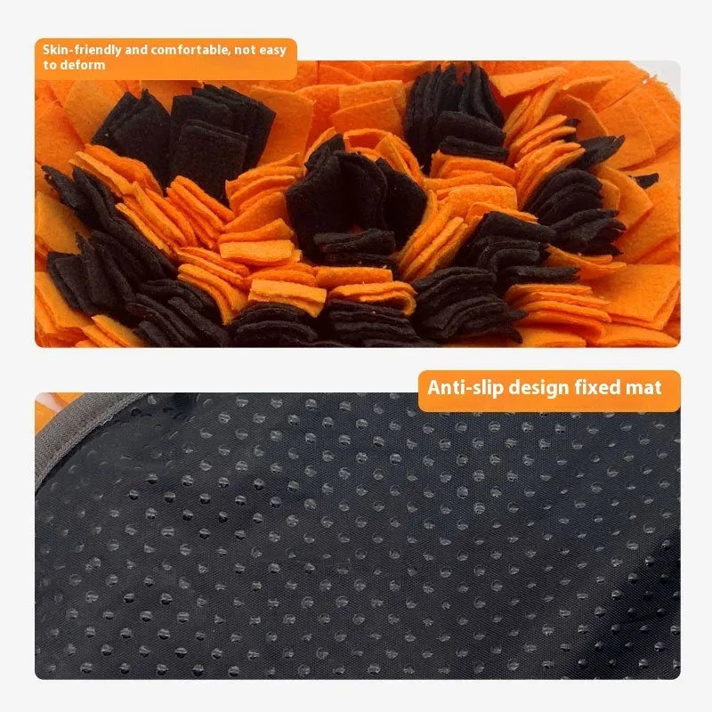 Orange pumpkin-shaped pet training mat with wool padding for dog slow feeding