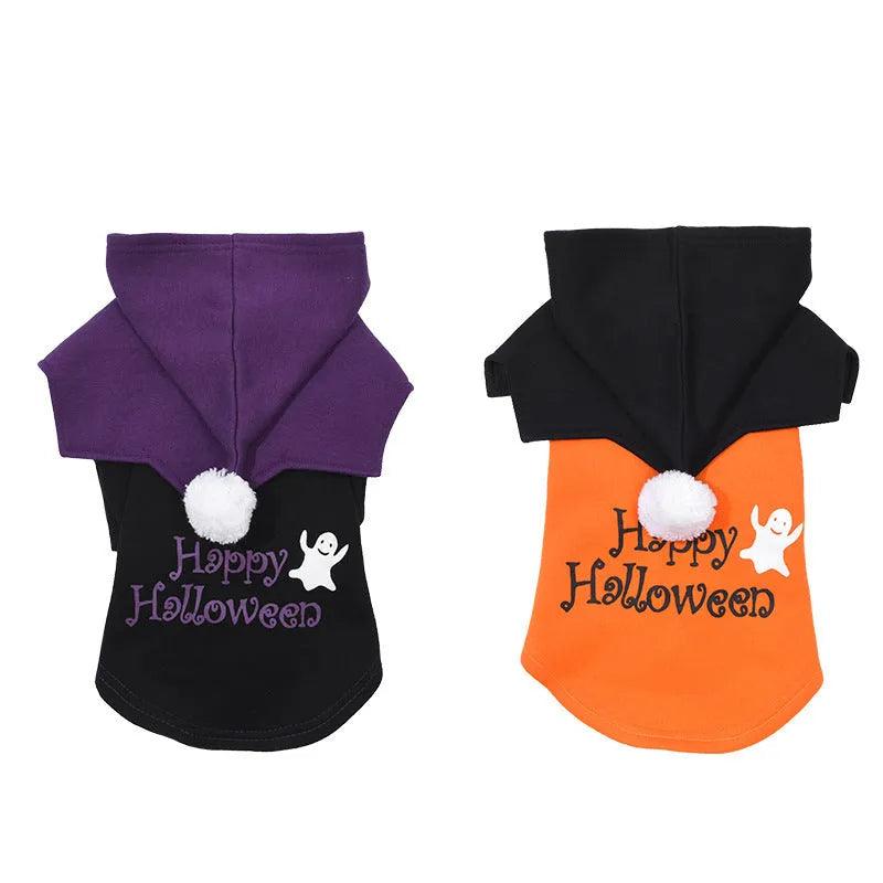 Halloween pumpkin dog sweater and shawl set in black and orange colours