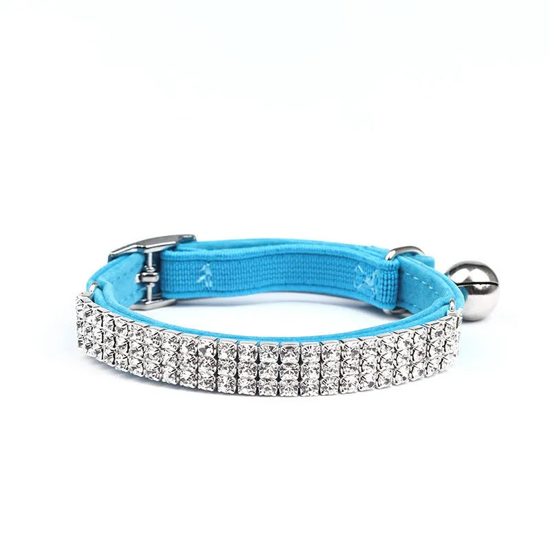 Velvet cat collar with rhinestone decoration in five colour options, adjustable 20-30 cm length
