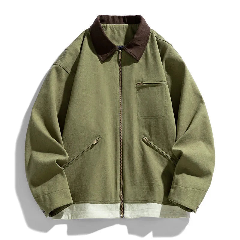 Men's Korean-style loose fit jacket with contrast colour lapels and side seam pockets