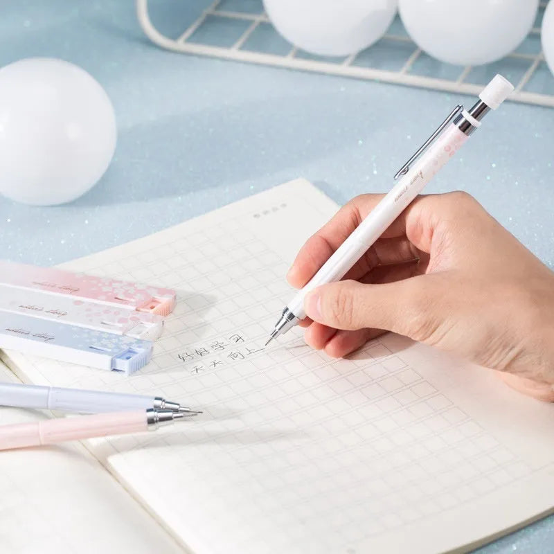 Cartoon style automatic pencil set with 0.5mm HB lead, three pencils and three refill boxes