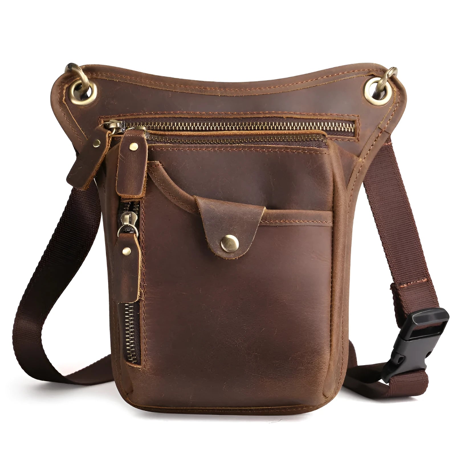 Genuine crazy horse leather satchel bag with retro design and shoulder strap