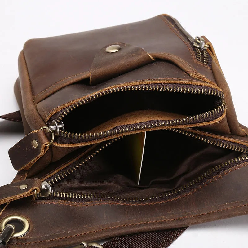 Genuine crazy horse leather satchel bag with retro design and shoulder strap
