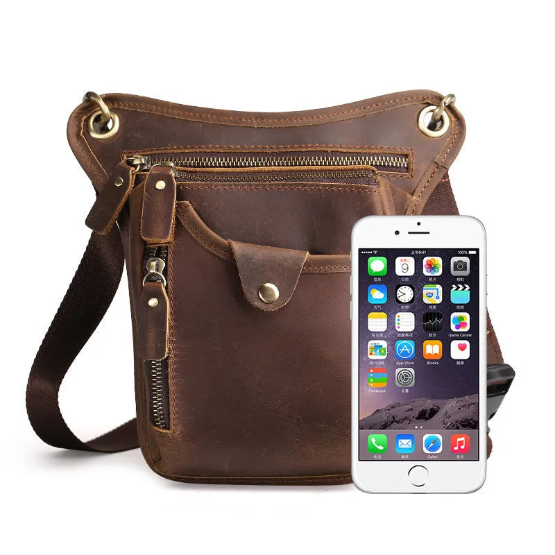 Genuine crazy horse leather satchel bag with retro design and shoulder strap