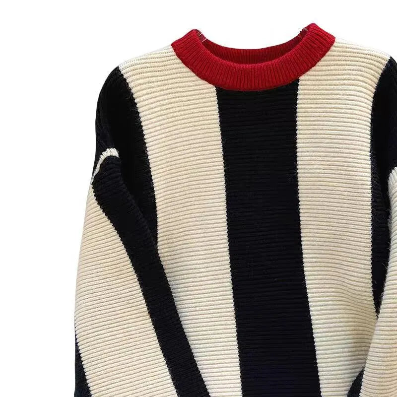 Women's striped cashmere sweater with contrast colours and round neck