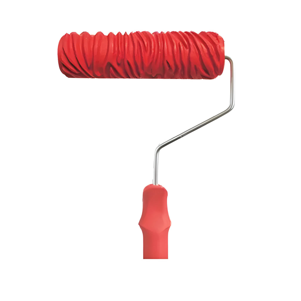 Red 7 inch rubber paint embossing roller with textured surface for creating wallpaper patterns