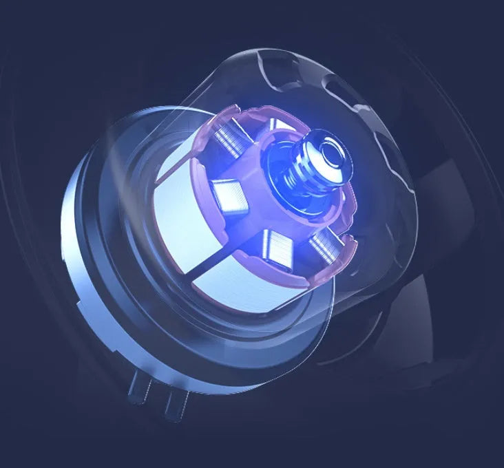 Blue foldable USB desk fan with LED light shown in open position on a table