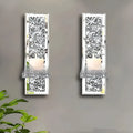 Pair of silver mirror glass wall candle holders in modern design