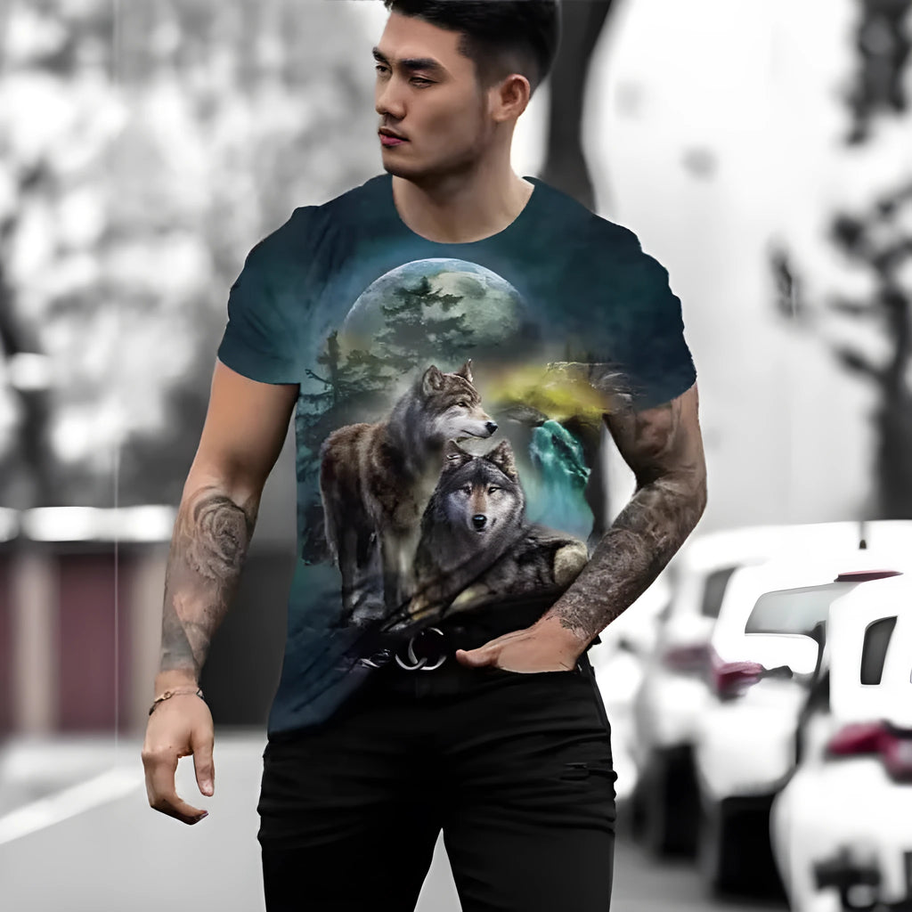 Men's retro 3D animal print short-sleeved T-shirt in thin bird eye cloth polyester fabric