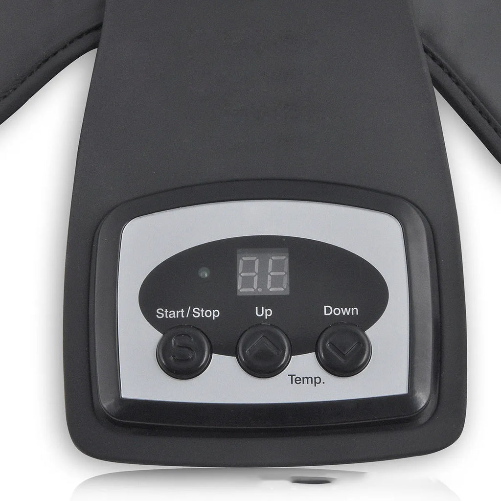 Portable infrared knee and shoulder massager with gel pads and adjustable temperature control unit.
