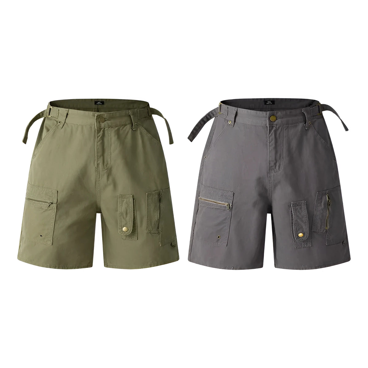 Retro loose-fit workwear shorts with a zipper, made from washed cotton cloth.