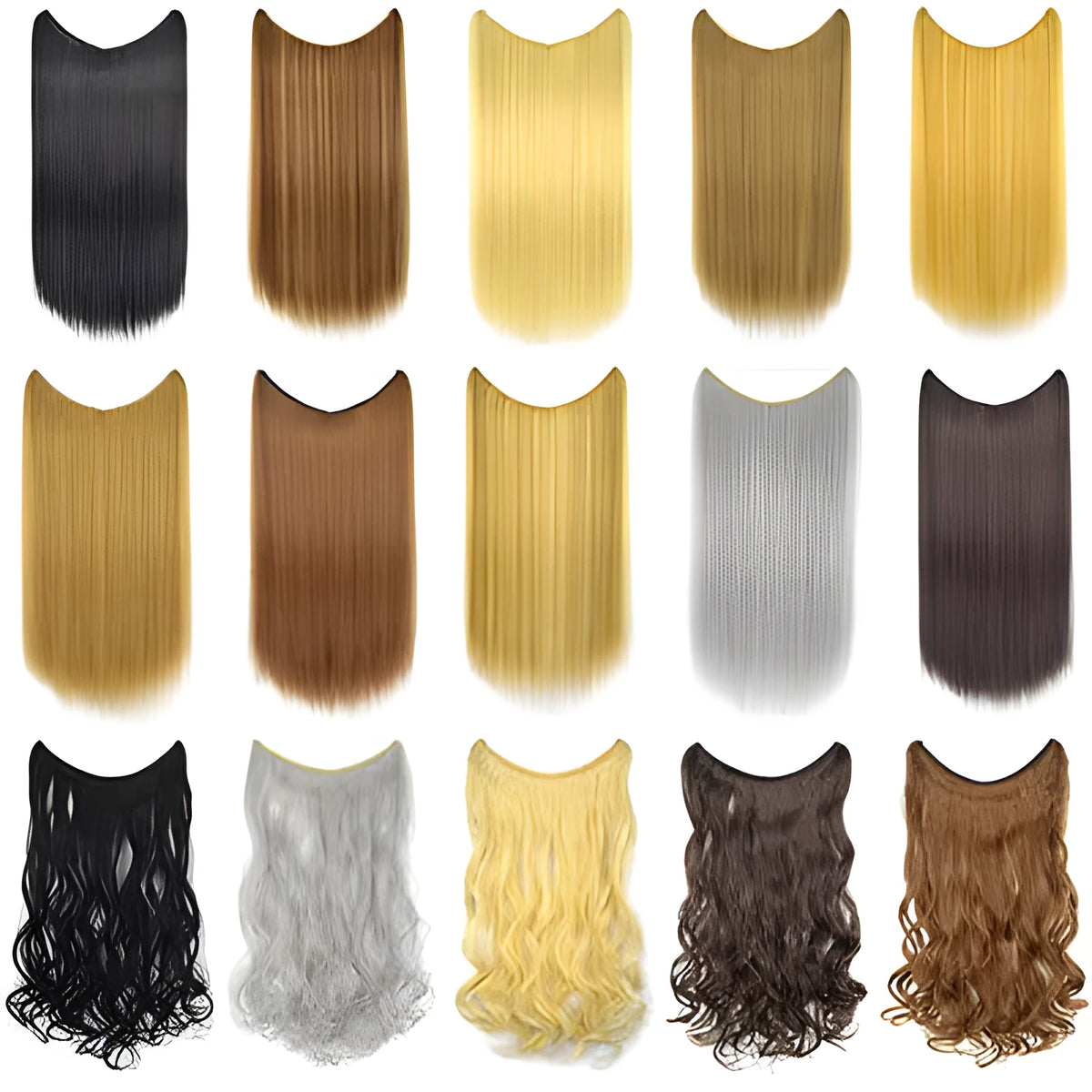 22 inch invisible wire hair extension, silky straight synthetic, 55cm long, 80g, no clips