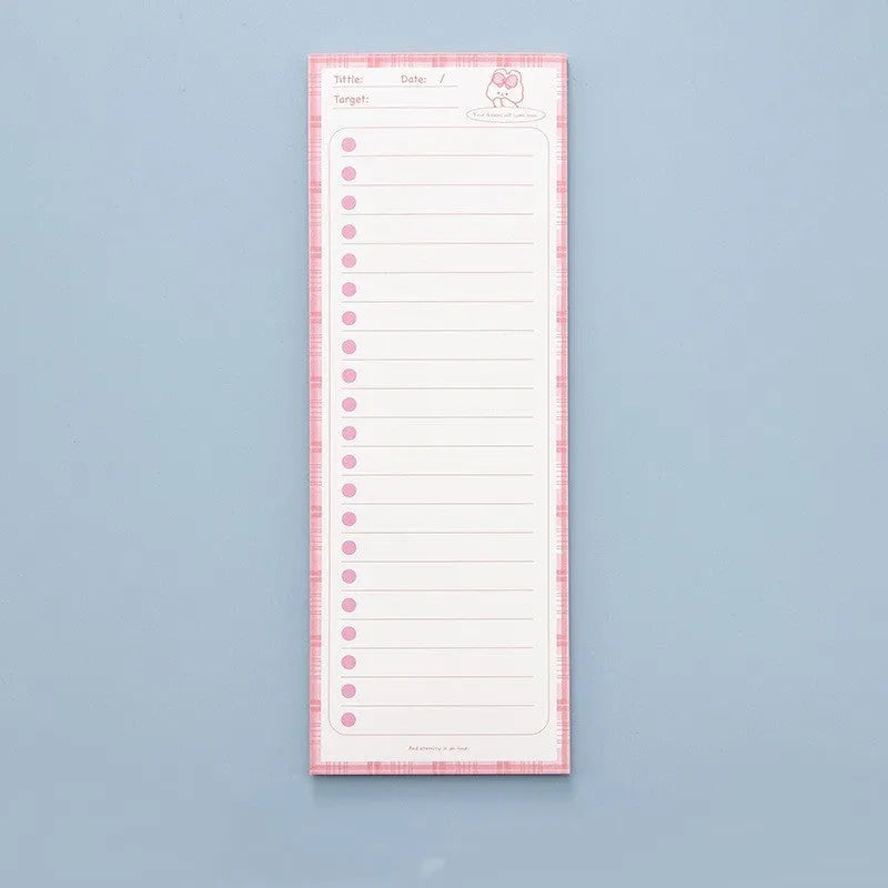 Cartoon character sticky note pad in a plastic storage box showing colourful striped and bear designs