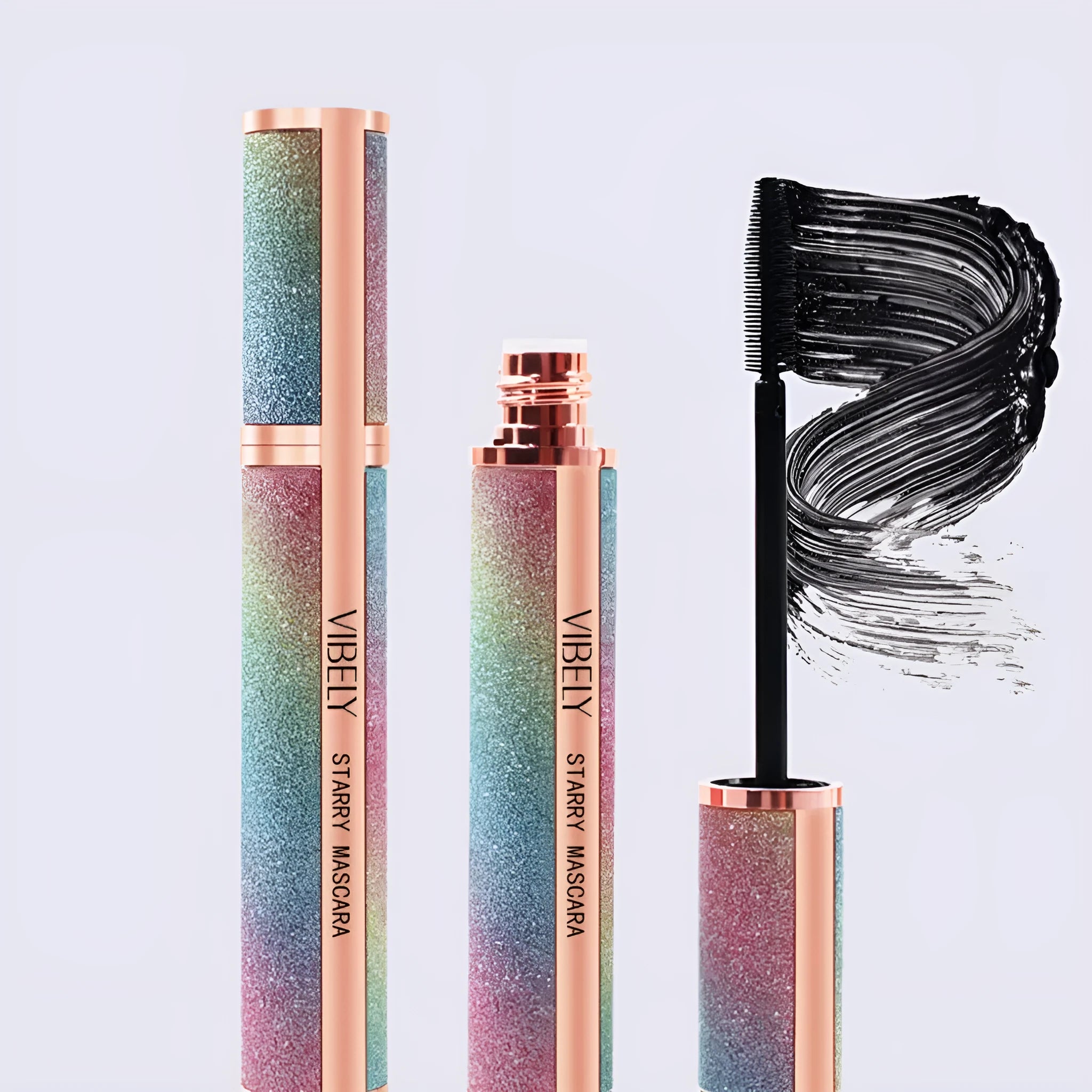 Black waterproof mascara tube with 4D curling wand for long, thick lashes