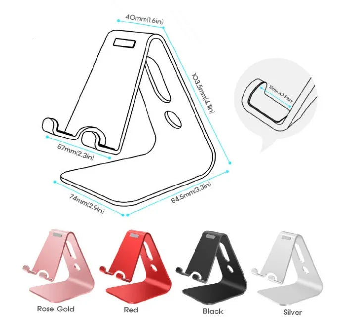 Aluminium universal stand holding a smartphone and a tablet at an adjustable angle.