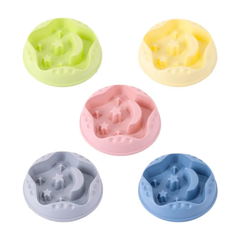 Moon star wings design slow feeder dog bowl for large dogs in blue, shown on a floor