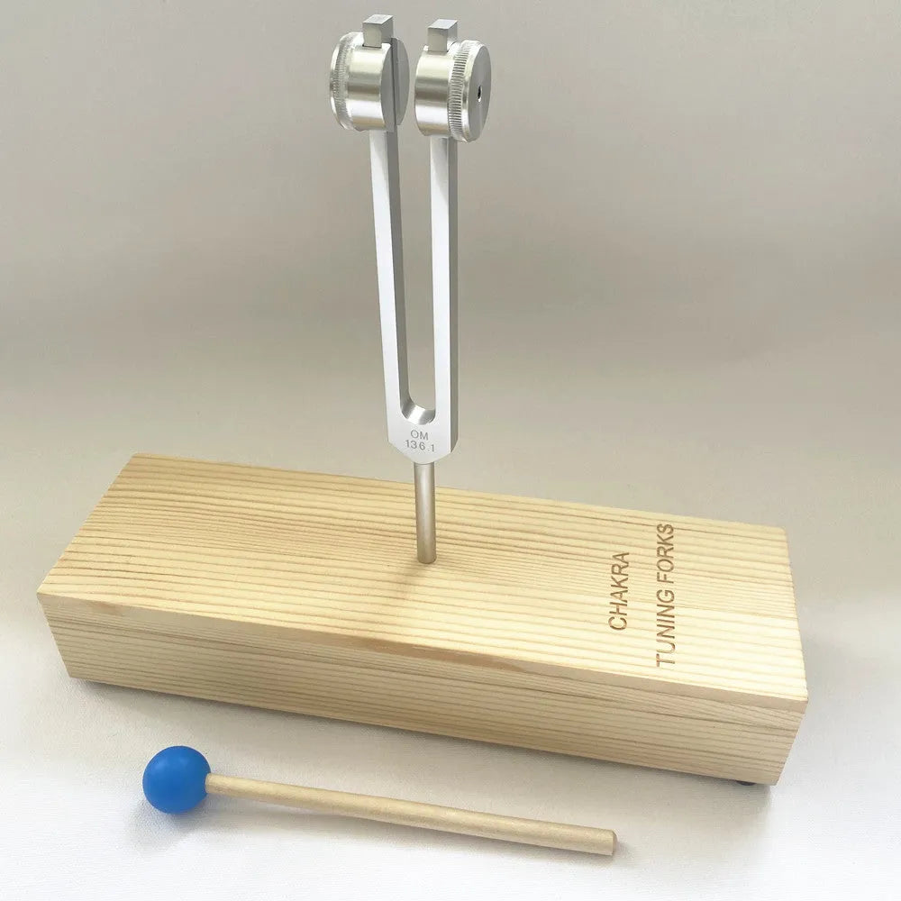 Aluminium alloy 432Hz tuning fork with speaker attachment in protective packaging