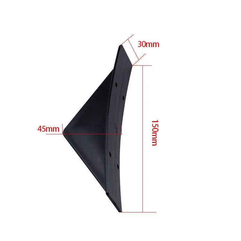 Black and carbon fibre universal 15cm triangle rear car spoiler with adhesive and screws.
