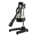 Black or white manual cast iron juicer with stainless steel funnel, 40cm tall.