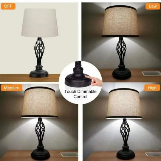 Touch sensor dimmable bedside table lamp with USB charging socket in European style alloy construction