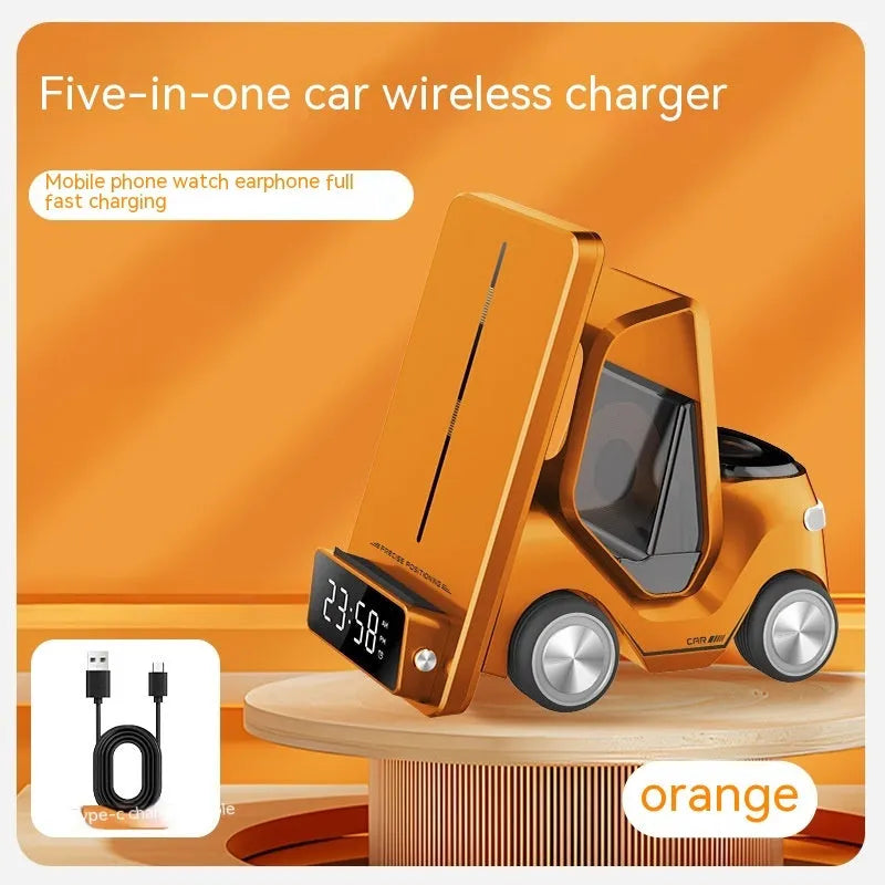 15W three-in-one wireless charging bracket for mobile phones in grey white yellow orange colours