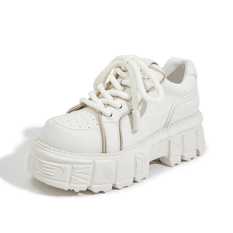 Women's casual leather shoes with spring muffin bottom design in beige or pink colours