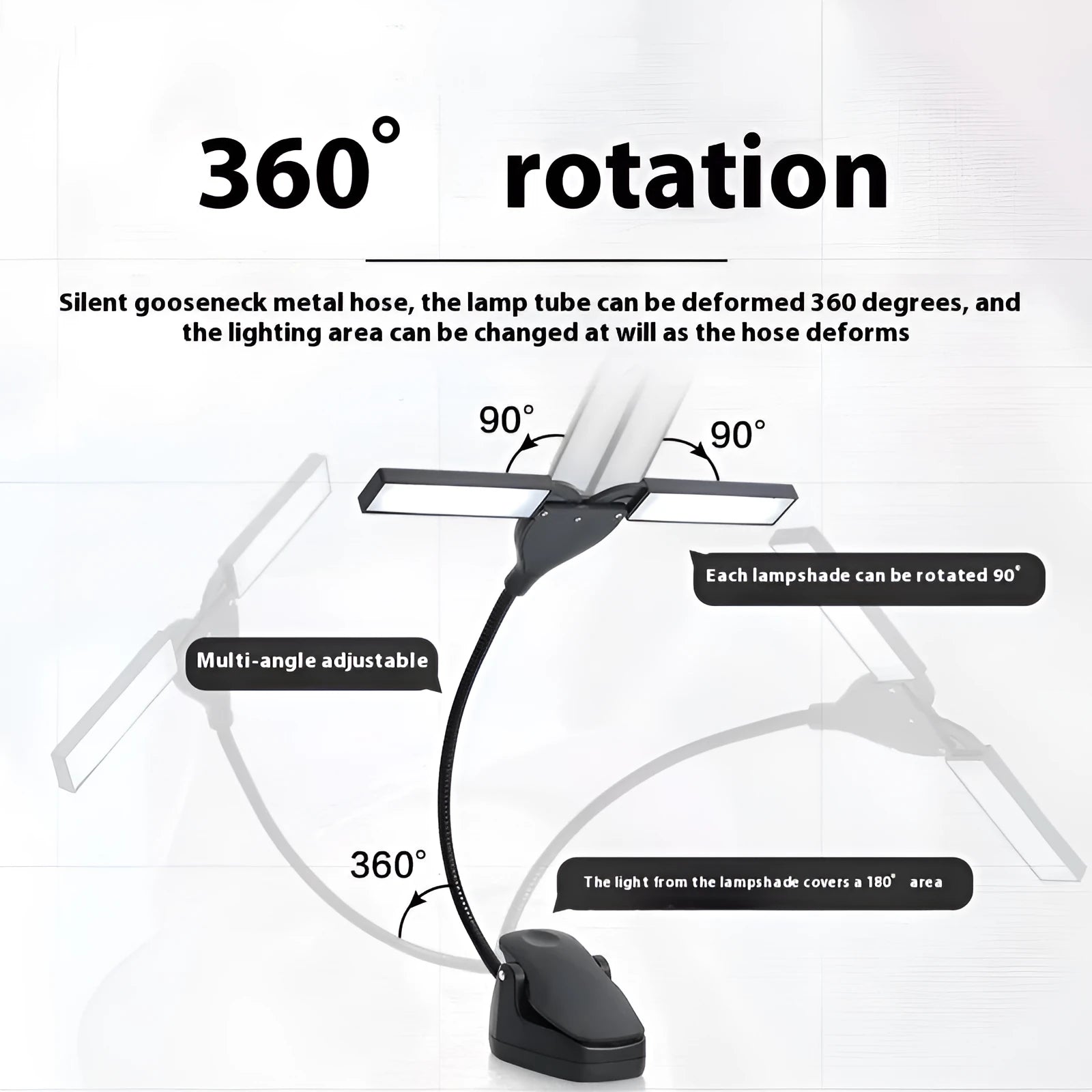Black rechargeable music stand lamp with 28 LEDs on a music stand next to sheet music