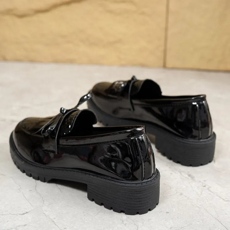Women's black and brown bow loafers in artificial PU for spring and autumn seasons