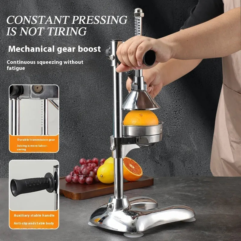 Stainless steel manual vertical citrus juicer with zinc alloy construction