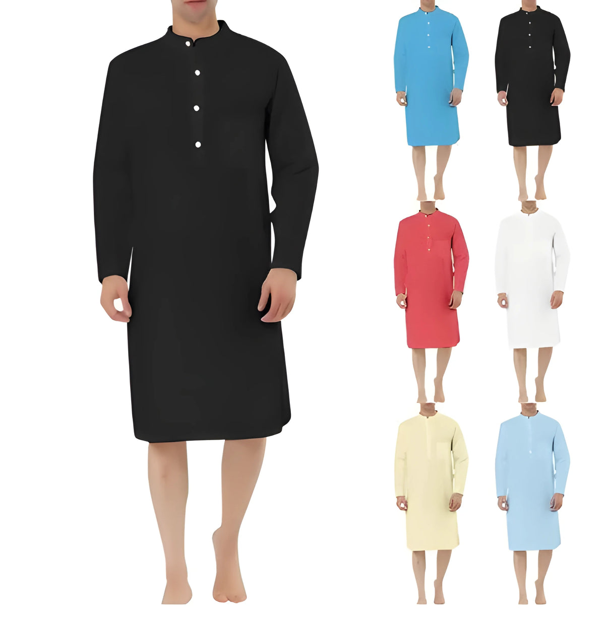 Men's cotton shirt robe in multiple colour options with Asian sizing from S to XXL