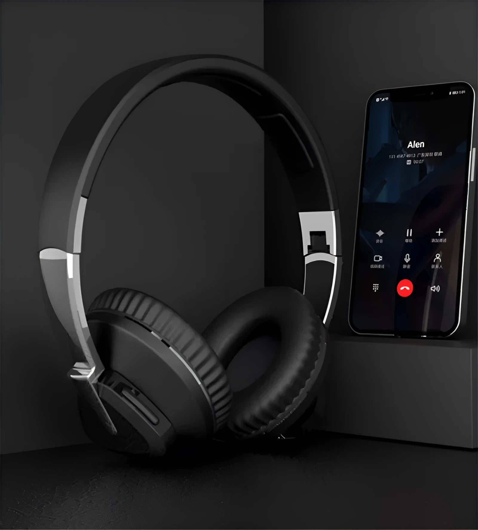 H3 wireless Bluetooth headset in black colour with all-inclusive ear cushions and control buttons