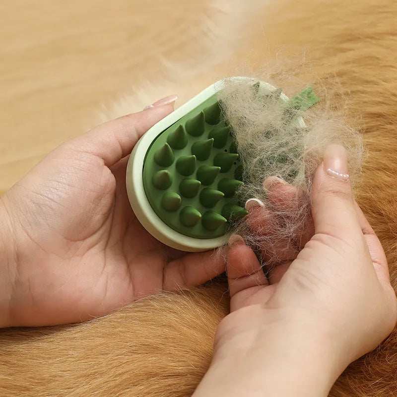 Handheld silicone pet grooming brush for dogs in dark blue, green, light blue, or white colour options