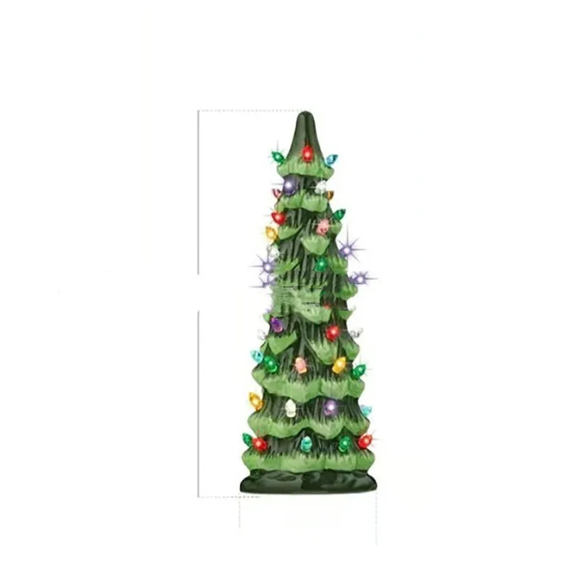 Set of three resin Christmas tree lamp decorations in European style with colour lighting