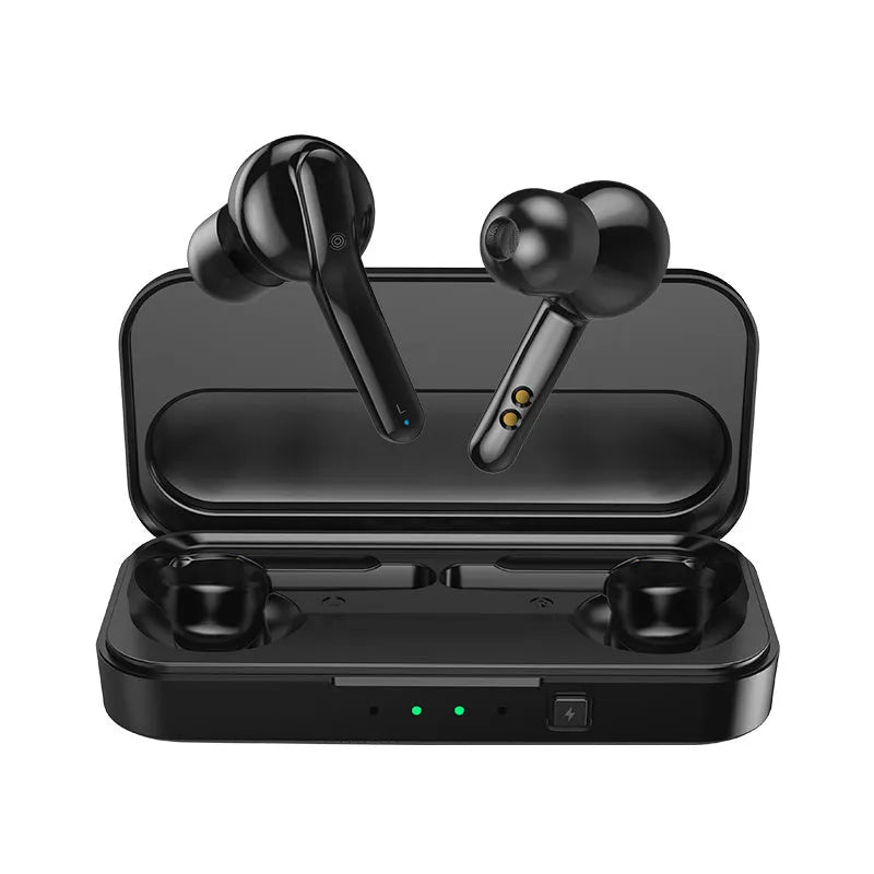Black and white TWS Bluetooth wireless earbuds with IPX5 waterproof rating