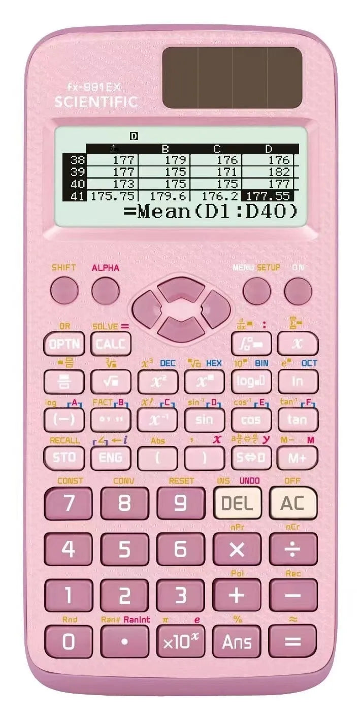 CASIO fx-991EX solar scientific calculator in black, blue, or pink colour options.
