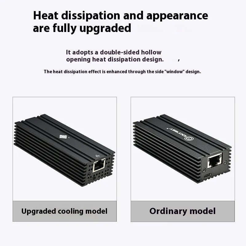 Black USB4 to 10 Gigabit Ethernet network adapter with USB-C cable, compact rectangular design