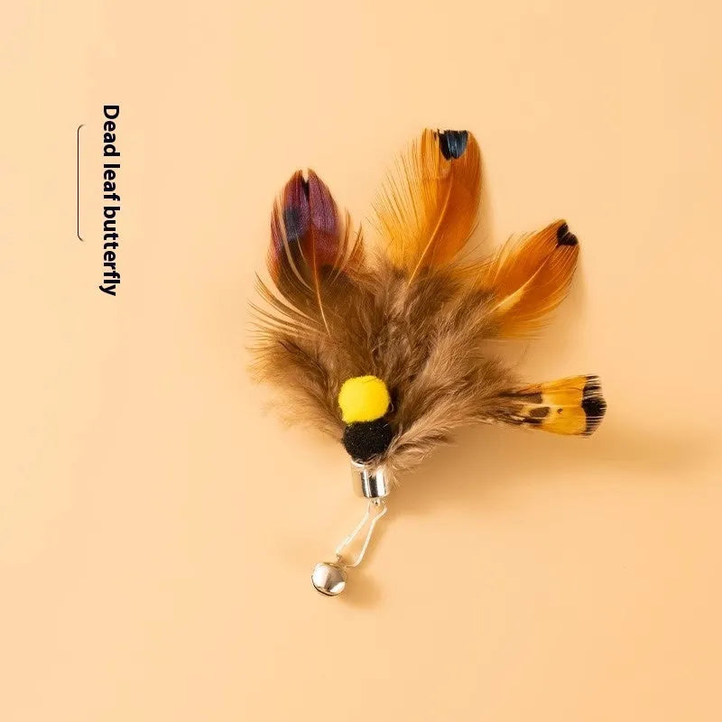 Three cat toy replacement heads with small flying insects design and steel wire construction