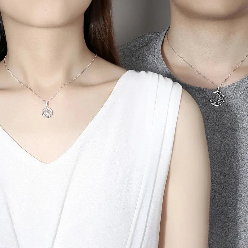 Sun and moon copper couple necklace set with electroplated finish on cross chain