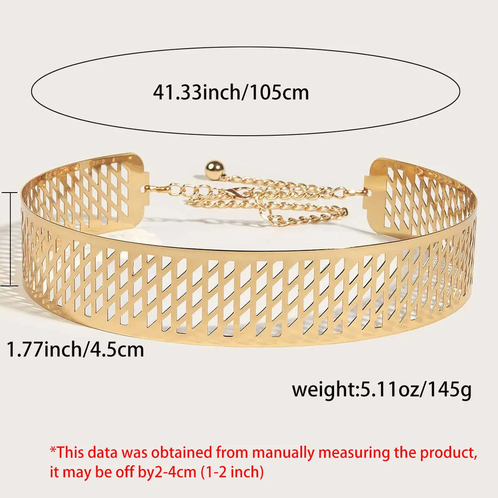 Gold iron waist belt with lantern head design and punching net flower pattern, 4.5cm wide
