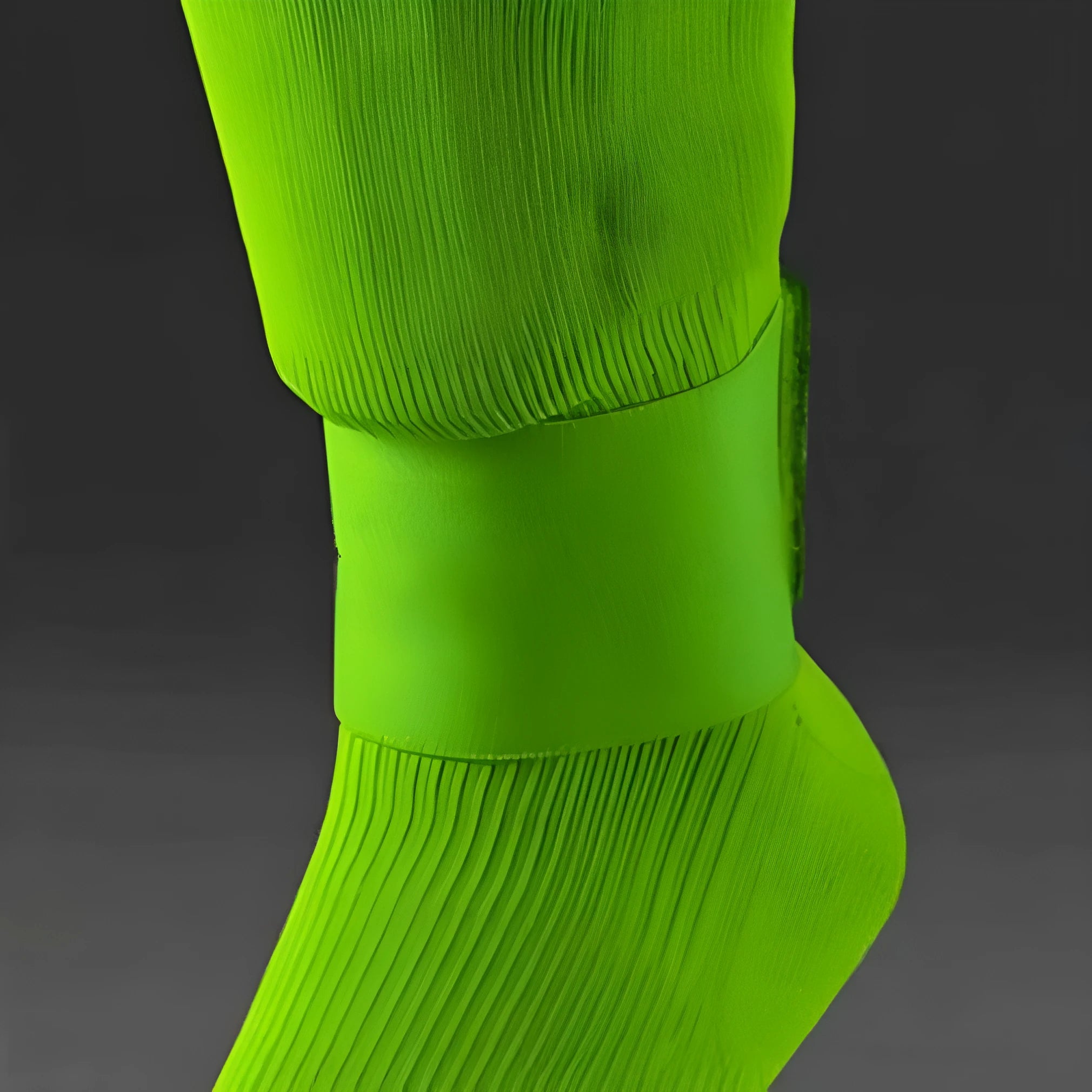 Red elastic rubber strap for securing football shin guards, shown next to shin pad