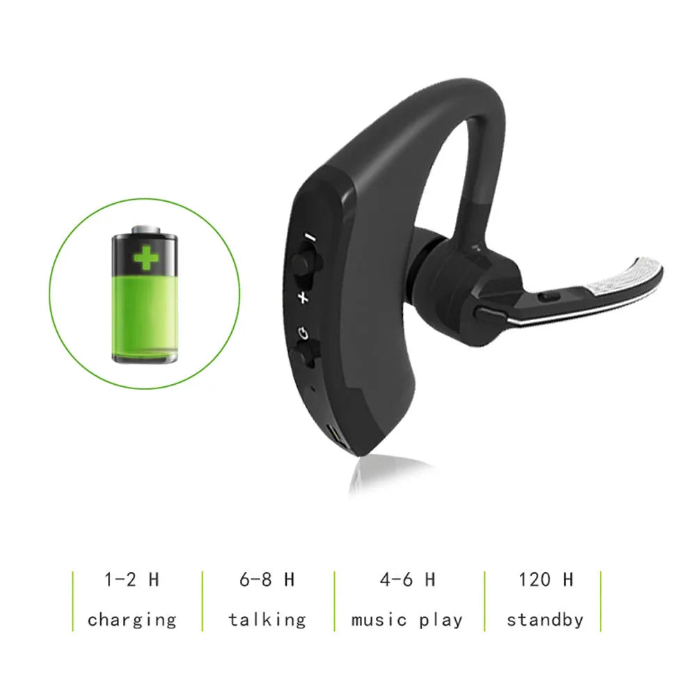V9 Business Bluetooth wireless headset with ear bud and charging cable