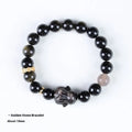 Handmade lying rabbit charm obsidian bracelet with grey agate beads in 8mm and 10mm sizes.