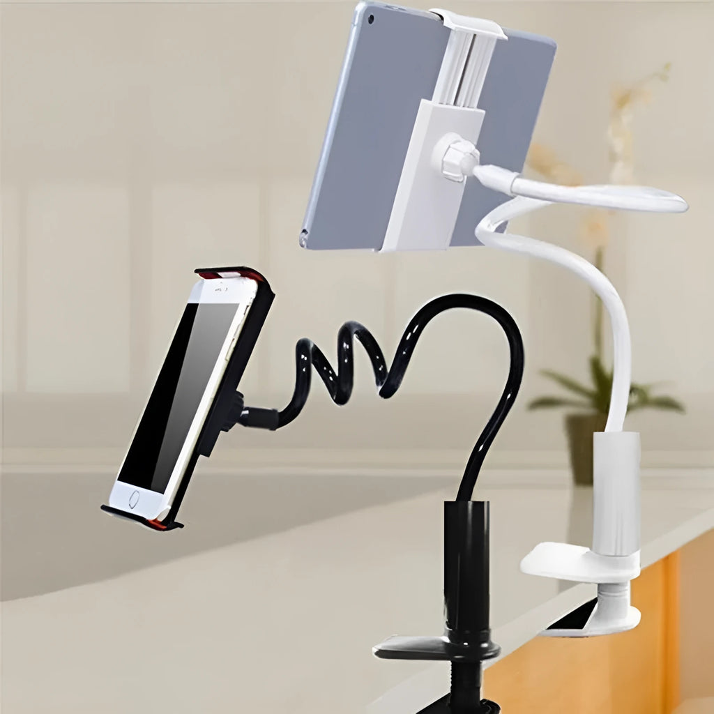Black flexible mount holder for phones and tablets with suction base and adjustable arm