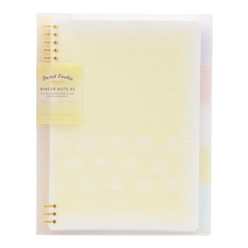 Loose spiral notebook with PP cover in pastel cookie design showing A5 and B5 size options