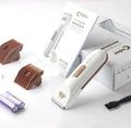White battery-operated pet clipper with ceramic blade for dog and cat grooming